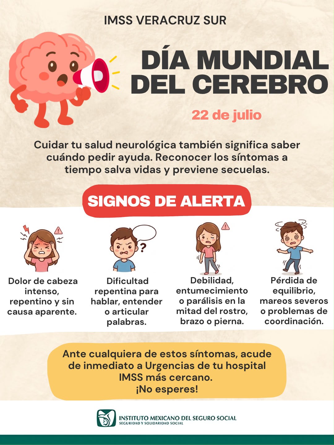 Promueve IMSS Veracruz Sur cuidado de salud cerebral en Día Mundial del Cerebro