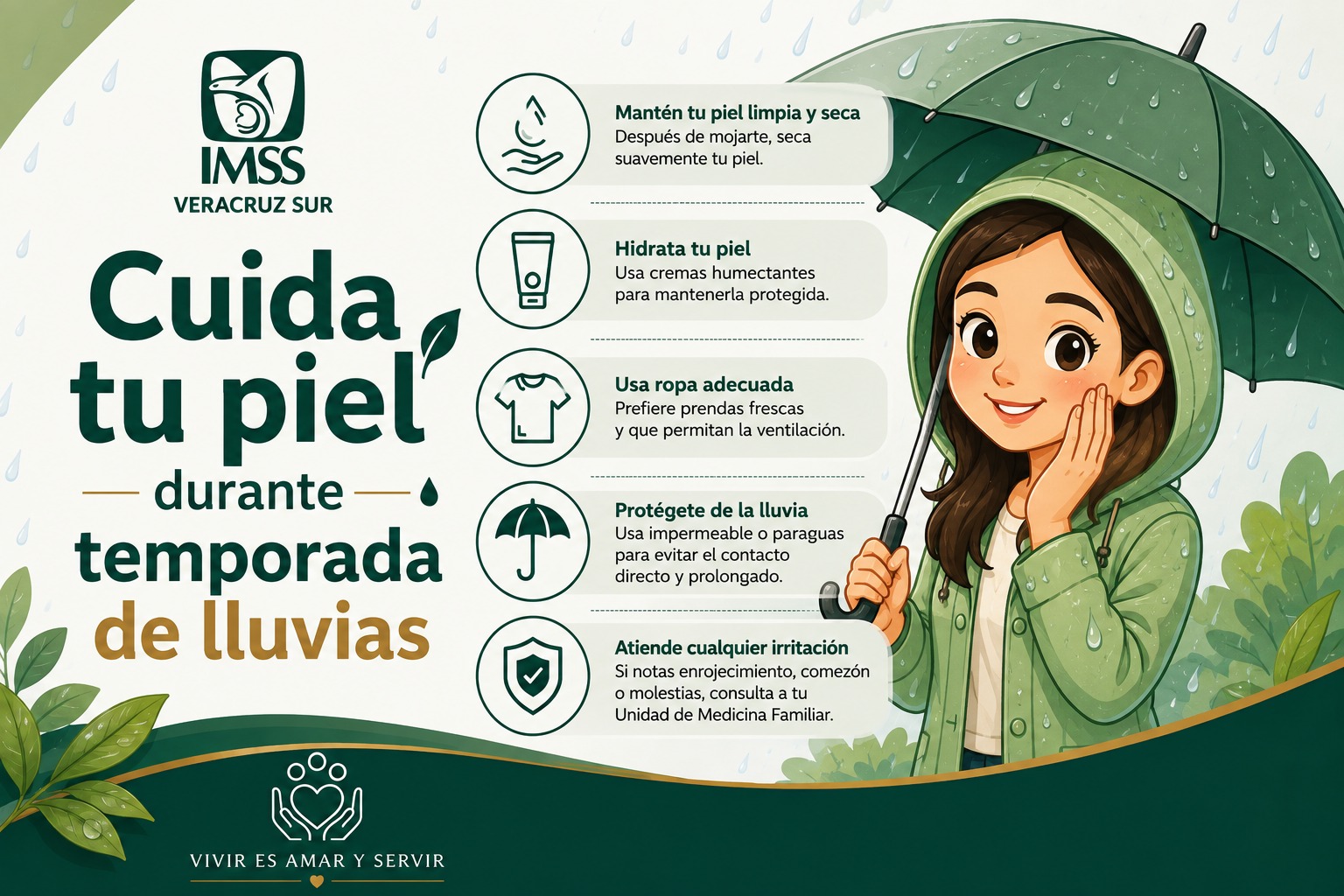 Recomienda IMSS Veracruz Sur cuidar la piel durante temporada de lluvias